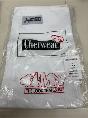 NWT Chefwear White Cotton Long Waist Bistro Apron